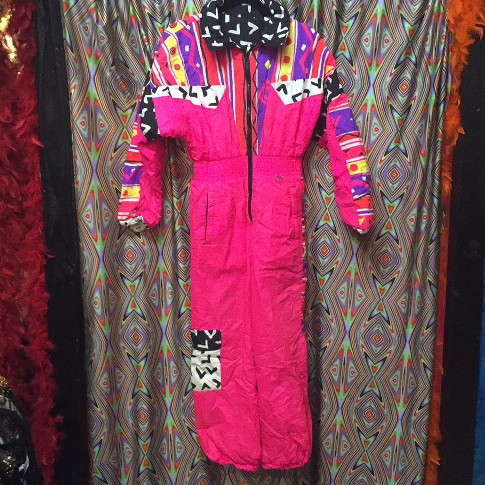 Vintage 80s 90s Neon Pink Reversible Ski Suit